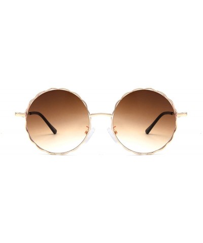 Oversized Round Hippie Metal Sunglasses for Women Man Retro Vintage Wave-shaped Sun Glasses - Brown Metal - C818S9YRW97 $20.03