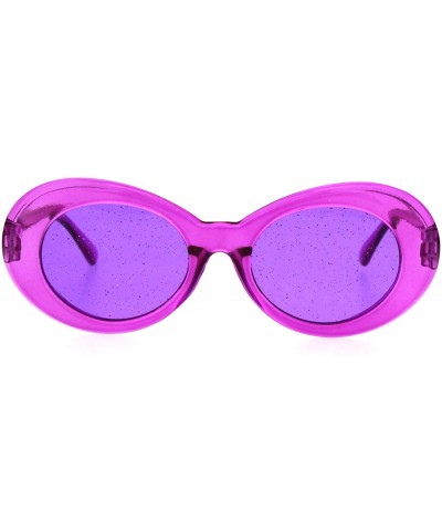 Round Womens Round Oval Glitter Lens Thick Plastic Mod Retro Sunglasses - Purple - C818H0QEM5I $11.95