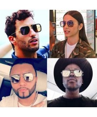 Shield Vintage Aviator Square Sunglasses for Men Women Gold Frame Retro Brand Designer Classic Tony Stark Sunglasses - CC18R5...