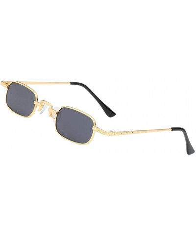 Square Vintage Small Square Punk Sunglass Metal Rectangle Sunglass - Gold Frame Grey Lens - CS18ADMQOSA $11.85