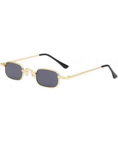 Square Vintage Small Square Punk Sunglass Metal Rectangle Sunglass - Gold Frame Grey Lens - CS18ADMQOSA $11.85