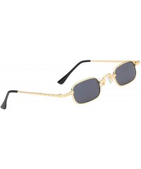 Square Vintage Small Square Punk Sunglass Metal Rectangle Sunglass - Gold Frame Grey Lens - CS18ADMQOSA $11.85