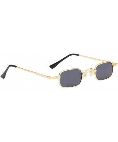 Square Vintage Small Square Punk Sunglass Metal Rectangle Sunglass - Gold Frame Grey Lens - CS18ADMQOSA $18.25