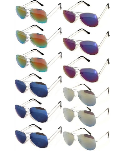 Aviator 12 Pack Aviator Sunglasses Metal Gold- Silver- Black Frame Colored Mirror Lens OWL. - CW1270UY5OB $19.37