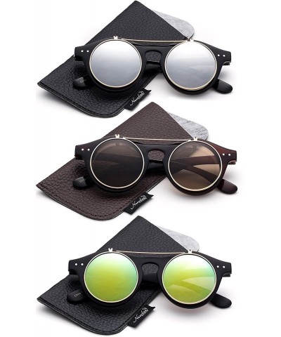 Square Classic Small Retro Steampunk Circle Flip Up Glasses/Sunglasses Cool Retro New Model - CI18ER0GOO7 $17.87