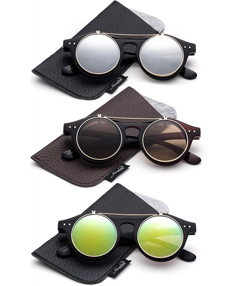 Square Classic Small Retro Steampunk Circle Flip Up Glasses/Sunglasses Cool Retro New Model - CI18ER0GOO7 $42.44