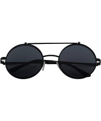 Round Retro Flip-Up Round Goggles Seampunk Sunglasses - Black-black - CE185UE04C2 $12.49