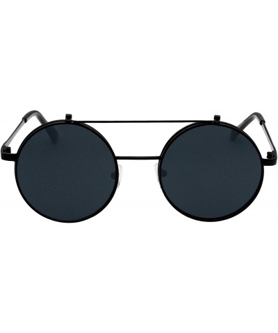 Round Retro Flip-Up Round Goggles Seampunk Sunglasses - Black-black - CE185UE04C2 $12.49