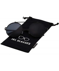 Round Retro Flip-Up Round Goggles Seampunk Sunglasses - Black-black - CE185UE04C2 $12.49