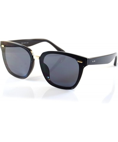 Square Unisex Horn Rimmed Gradient Mirrored Couple Sunglasses A196 - Black/ Black Sd - C418EIUKODA $23.23
