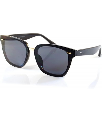 Square Unisex Horn Rimmed Gradient Mirrored Couple Sunglasses A196 - Black/ Black Sd - C418EIUKODA $11.00