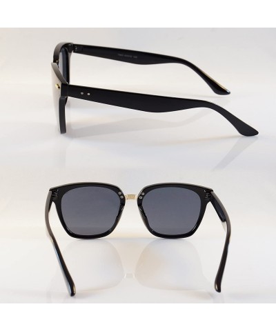 Square Unisex Horn Rimmed Gradient Mirrored Couple Sunglasses A196 - Black/ Black Sd - C418EIUKODA $11.00