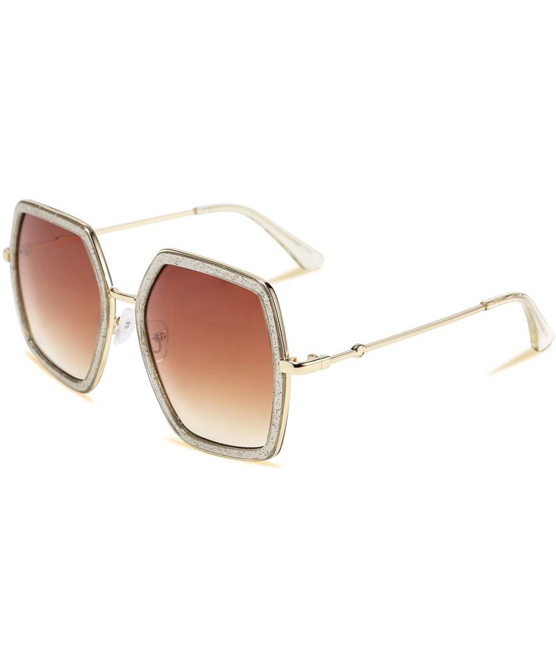 Cat Eye Women Large Hexagon Inspired Sunglasses Fashion Irregular Design Style Geometric B2503 - Champagne - C018TDMXSAE $15.57