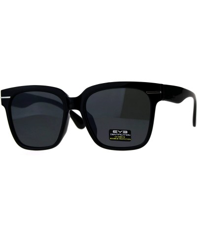 Rectangular Plastic Oversize Horn Rim Geeky Nerd Sunglasses - All Black - CN18D3LUE25 $23.58