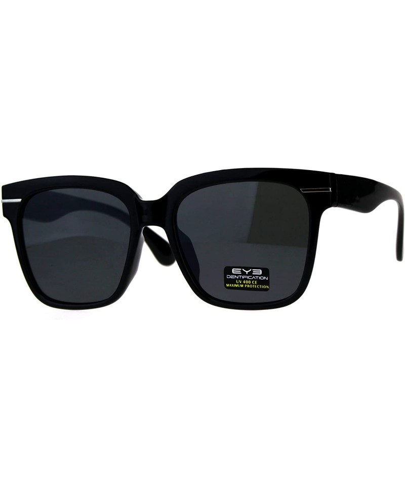 Rectangular Plastic Oversize Horn Rim Geeky Nerd Sunglasses - All Black - CN18D3LUE25 $13.65