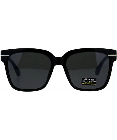 Rectangular Plastic Oversize Horn Rim Geeky Nerd Sunglasses - All Black - CN18D3LUE25 $13.65