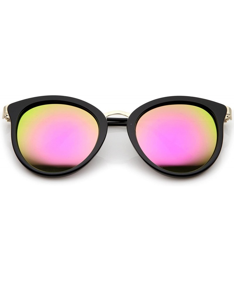 Cat Eye Modern Slim Metal Temple Colored Mirror Lens Cat Eye Sunglasses 54mm - Black-gold / Magenta Mirror - CH12O1LY5L9 $11.52
