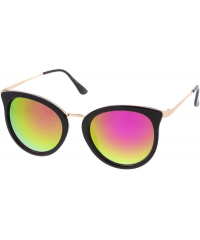 Cat Eye Modern Slim Metal Temple Colored Mirror Lens Cat Eye Sunglasses 54mm - Black-gold / Magenta Mirror - CH12O1LY5L9 $11.52