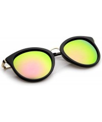 Cat Eye Modern Slim Metal Temple Colored Mirror Lens Cat Eye Sunglasses 54mm - Black-gold / Magenta Mirror - CH12O1LY5L9 $11.52