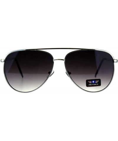 Aviator Air Force Aviator Sunglasses Unisex Flat Top Pilot Aviators UV 400 - Silver (Smoke) - CU18E6KTXW6 $22.21