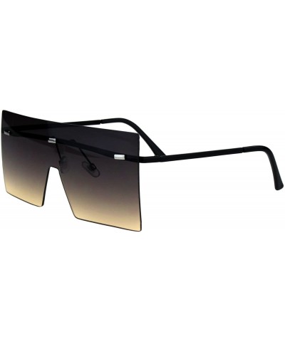 Oversized Futuristic Rimless Shield Oceanic Gradient Robotic Metal Rim Sunglasses - Silver Brown Smoke - CN18GM93IQC $14.41