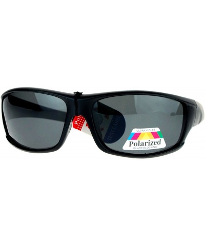 Wrap Mens Polarized Lens Sunglasses Oval Rectangular Wrap Sports Fashion - Matte Black - CF18060HS6U $14.15