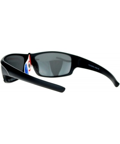 Wrap Mens Polarized Lens Sunglasses Oval Rectangular Wrap Sports Fashion - Matte Black - CF18060HS6U $14.15