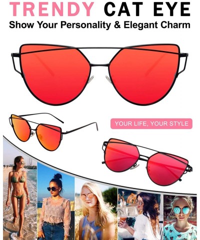 Oversized Women's Oversized Polarized Metal Frame Mirrored Cat Eye Sunglasses MT3 - A Black Frame/Red Mirrored Lens - C212LXO...