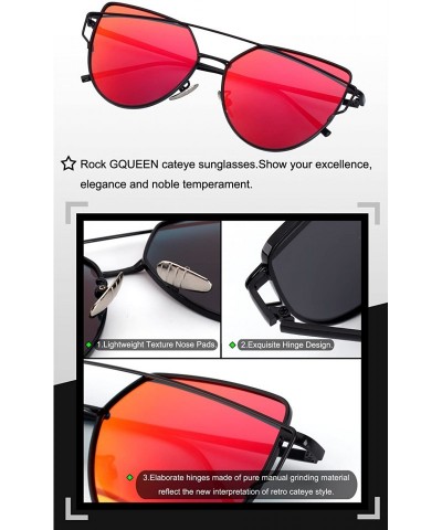 Oversized Women's Oversized Polarized Metal Frame Mirrored Cat Eye Sunglasses MT3 - A Black Frame/Red Mirrored Lens - C212LXO...