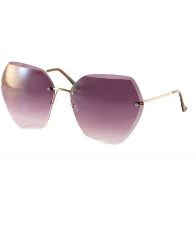 Rimless Women's Oversize Rimless Sunglasses Two Tone Gradient Lens A011 - Gold/ Plum - C518KWHS4RU $10.51