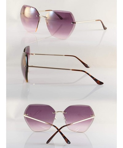 Rimless Women's Oversize Rimless Sunglasses Two Tone Gradient Lens A011 - Gold/ Plum - C518KWHS4RU $10.51