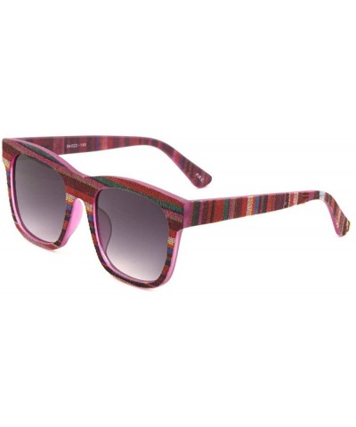 Square Native American Tribal Print Fabric Arms Square Oversized Sunglasses - Mayan - Purple Frame - C918DS7N755 $7.94