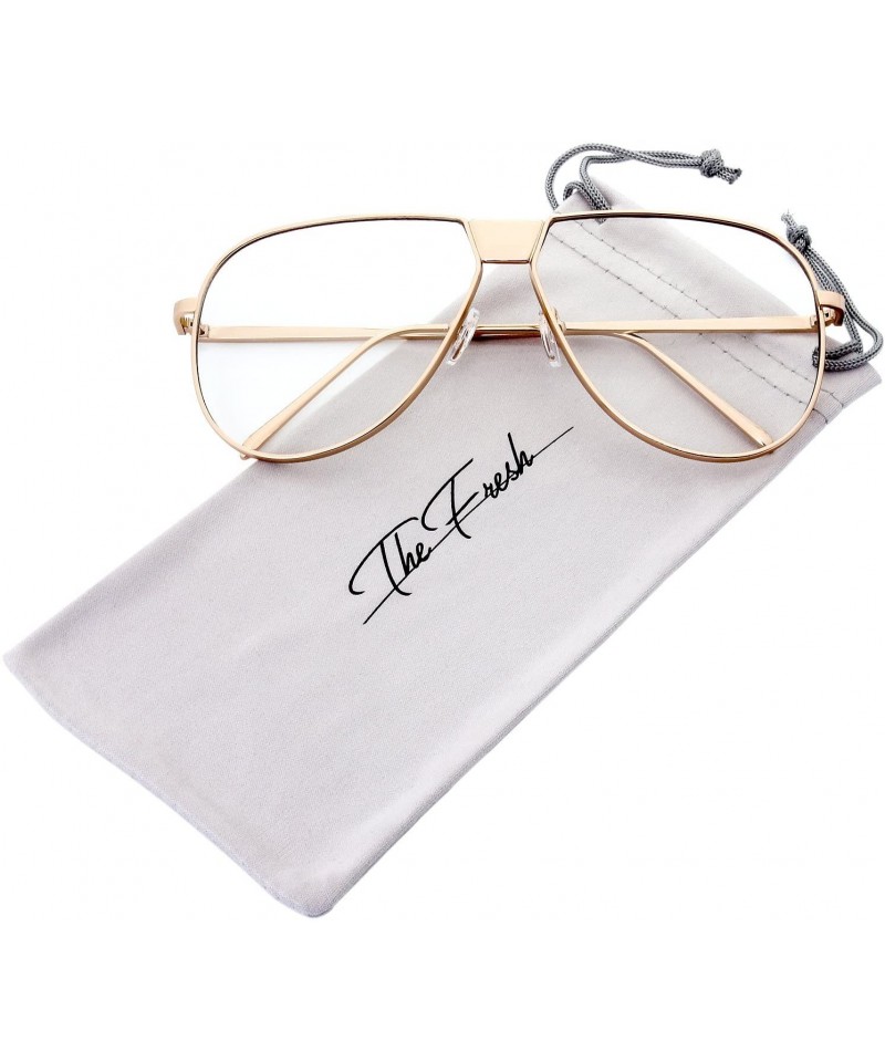 Aviator Fashion Designer Metal Frame Clear Lens Aviator Sunglasses Gift Box - CC185KA7AWI $8.33