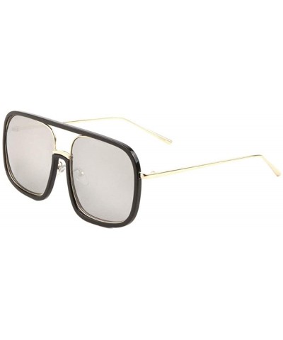 Round Flat Top Round Square Double Metal Plastic Rim Sunglasses - Black Gold - CX198KAY6TC $10.82