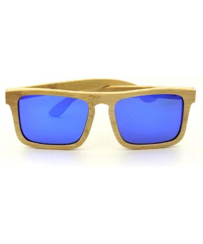 Square Outdoor Sports Square Bamboo Sunglasses- Polarized Retro for Women/Men (Color Blue) - Blue - C31997M696K $77.35