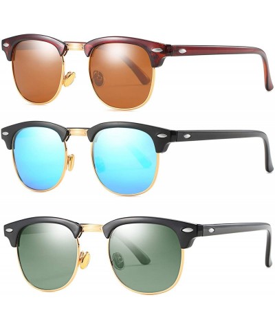 Semi-rimless Polarized Sunglasses Women Men Semi Rimless Frame Retro Sunglasses - Brown+blue+green - CO18I998EMR $29.63