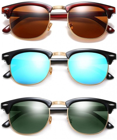 Semi-rimless Polarized Sunglasses Women Men Semi Rimless Frame Retro Sunglasses - Brown+blue+green - CO18I998EMR $17.70