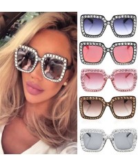 Square Fashion Classic Square Frame Shiny Rhinestone UV400 Sunglasses Women Eyewear Anti Uv Sunglass Gray - Gray - CU18TL30M7...