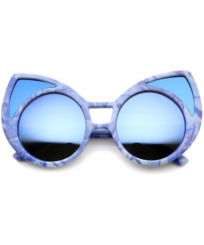 Cat Eye Women's Oversize Colored Frame Mirror Lens Cat Eye Sunglasses 52mm - Blue-white / Blue Mirror - CM12MGQ9H5L $10.50