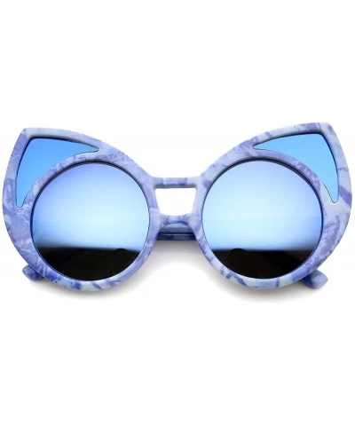 Cat Eye Women's Oversize Colored Frame Mirror Lens Cat Eye Sunglasses 52mm - Blue-white / Blue Mirror - CM12MGQ9H5L $21.59