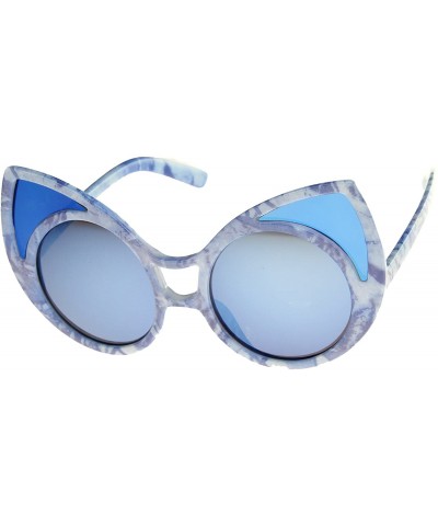 Cat Eye Women's Oversize Colored Frame Mirror Lens Cat Eye Sunglasses 52mm - Blue-white / Blue Mirror - CM12MGQ9H5L $10.50