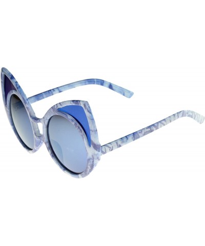 Cat Eye Women's Oversize Colored Frame Mirror Lens Cat Eye Sunglasses 52mm - Blue-white / Blue Mirror - CM12MGQ9H5L $10.50
