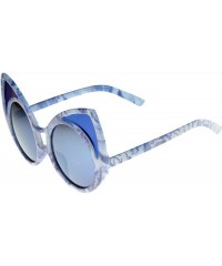 Cat Eye Women's Oversize Colored Frame Mirror Lens Cat Eye Sunglasses 52mm - Blue-white / Blue Mirror - CM12MGQ9H5L $10.50