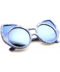 Cat Eye Women's Oversize Colored Frame Mirror Lens Cat Eye Sunglasses 52mm - Blue-white / Blue Mirror - CM12MGQ9H5L $10.50