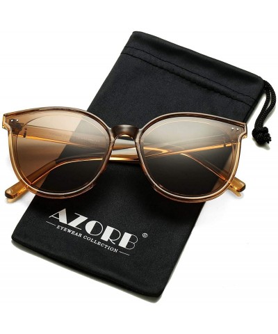 Round Oversized Polarized Sunglasses for Women Men Classic Round Eyeglasses UV400 Protection - Brwon - CM1999985S7 $18.01