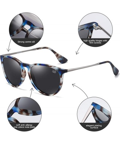 Round Premium Classic Polarized Sunglasses for Women Men TR90 TAC Round Mirrored Lens - Light Blue Frame Gray Lens - CJ18YELM...