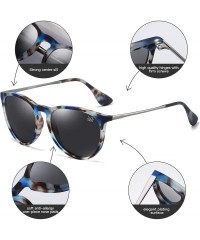 Round Premium Classic Polarized Sunglasses for Women Men TR90 TAC Round Mirrored Lens - Light Blue Frame Gray Lens - CJ18YELM...