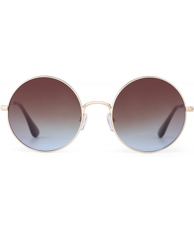 Round Retro Polarized Round Sunglasses for Men Women Circle Lens Metal Frame - Gold Frame / Gradient Brown Lens - CR184OYSAI0...