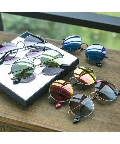 Round Retro Polarized Round Sunglasses for Men Women Circle Lens Metal Frame - Gold Frame / Gradient Brown Lens - CR184OYSAI0...