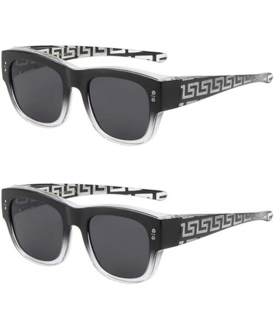 Shield The Finesse Polarized Colorful Two Tone Ombre Fit Over OTG Rectangular Squared Sunglasses - 2 Black - CS199MSC79X $19.25